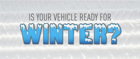 Marcas de neumáticos en la nieve con el texto superpuesto que lee “¿Su auto está listo para el invierno?”