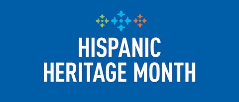 Hispanic Heritage Month text overlay on blue background